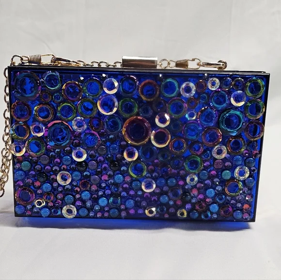 Handmade Pearl Chaos Blue Transparent Acrylic Clutch - Acid Rain - Picture 4 of 7